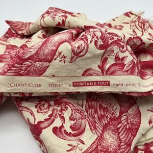 Cowtan and Tout Chanticlear Toile Linen Red and Beige Hand Stamped 100" x 54"